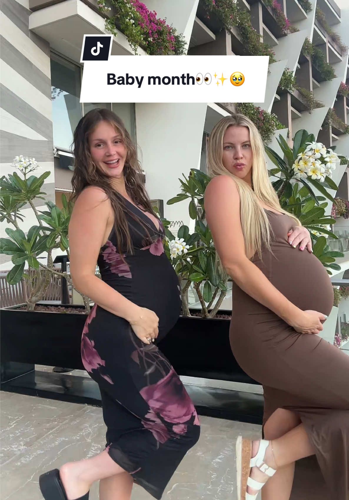 A post by @mikaylamatthews on TikTok caption: Let’s place bets on who gives birth first lol cause it’s BABY MONTH ahhh🥹💖🙊🤰🏼👶🏼 @Mayci Neeley  #pregnant #bestfriend #momtok 