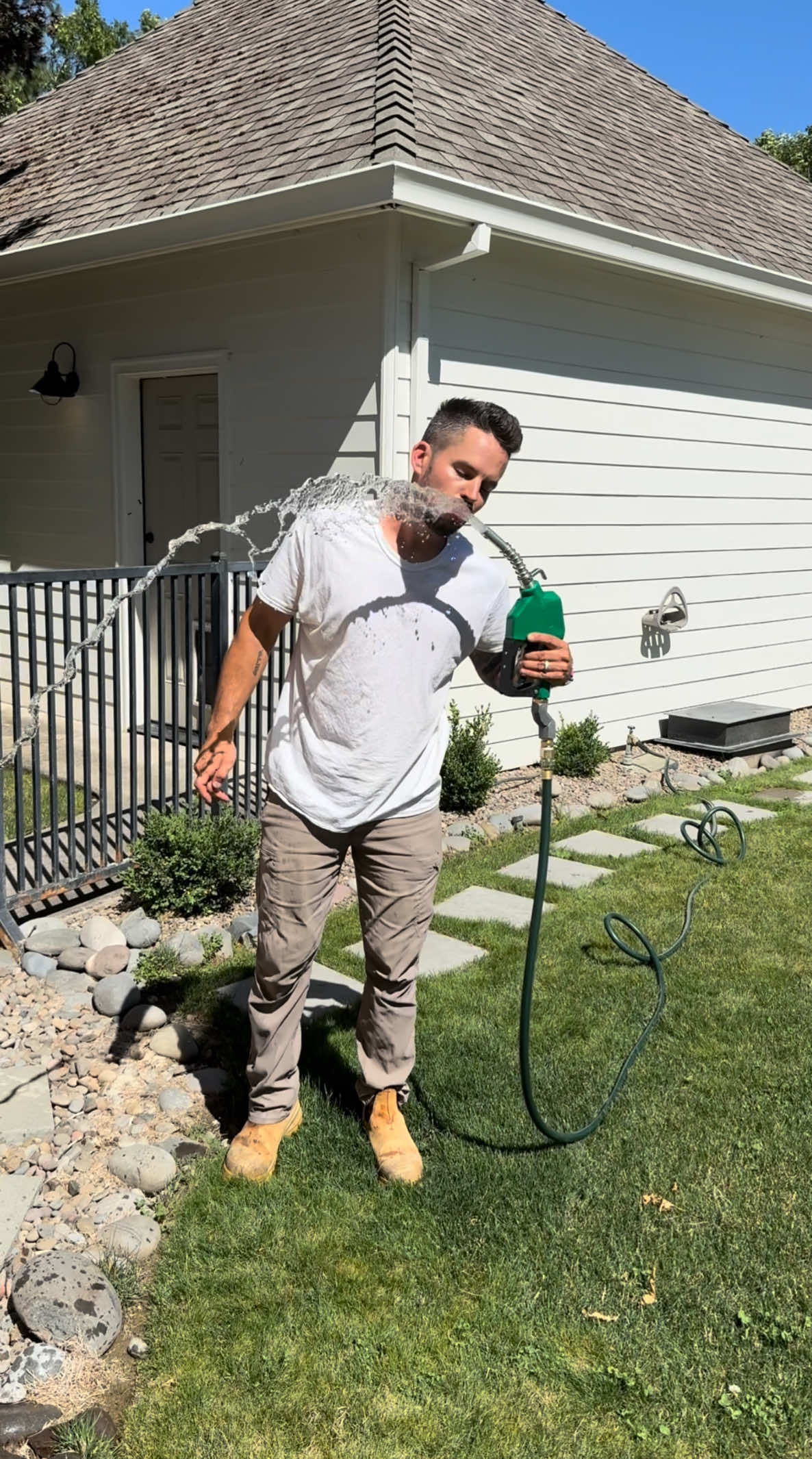 A post by @dadsocial on TikTok caption: You shouldn’t drink from the hose… But I’ll be real, I feel like I drank more water out of the house than I did from a filter growing up. If you want to make the coolest house ever, I linked everything on my page for you! Hope everyone has a great weekend! #DIY #gardenhouse #gashose 