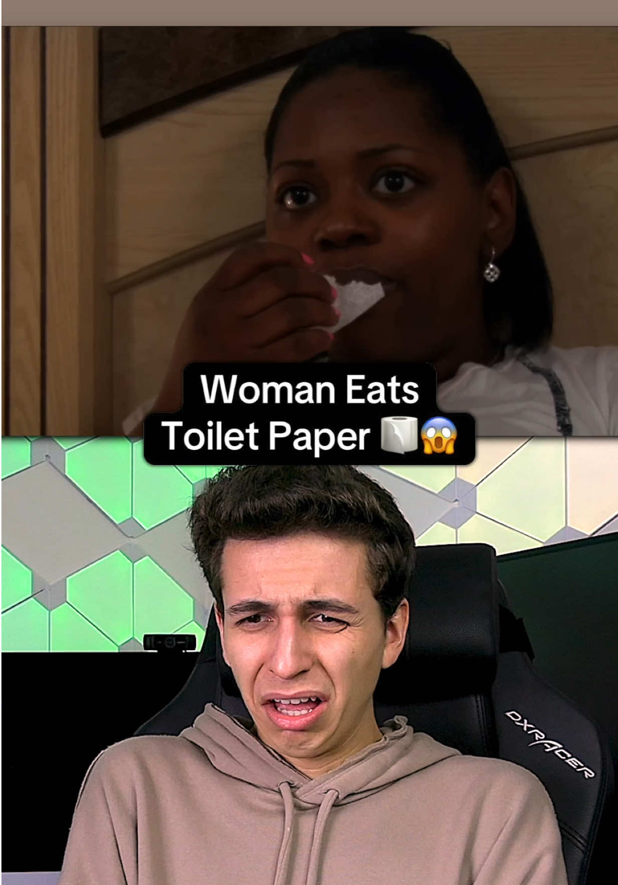 A post by @gabe on TikTok caption: Woman Eats Toilet Paper 🧻😳