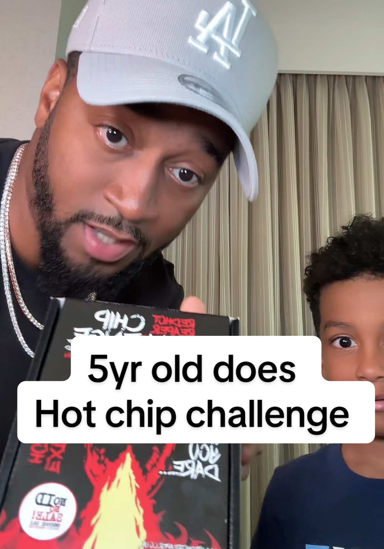 A post by @deejay2funnny on TikTok caption: 5yr old does hot chip challenge like its nothing. Do you think he knew it was a dorito ? #comedy #prank #funnyprank #pranks #memes #viral 