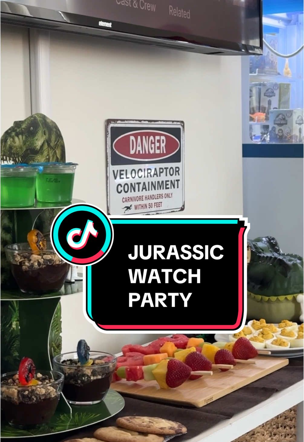 A post by @blakespopnook on TikTok caption: JURASSIC WATCH PARTY LOADING… 🦖 movie nights are my love language. #blakespopnook #jurassicworldrebirth #jurassicpark #universalpictures #pinterestinspo 