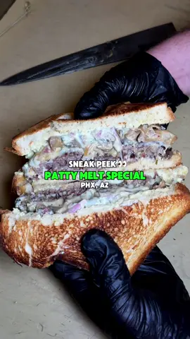 A post by @azfoodie on TikTok caption: Starting Friday through the weekend you can find this juicy Patty Melt at @aftermath_phoenix. Two smashed patties, cheese, mushroom gravy, Gribiche, pickled red onion on Noble brioche. 🤤🤤🍔🍔 📍 1534 E Bethany Home Rd Phoenix, AZ  85014 #azfoodie 