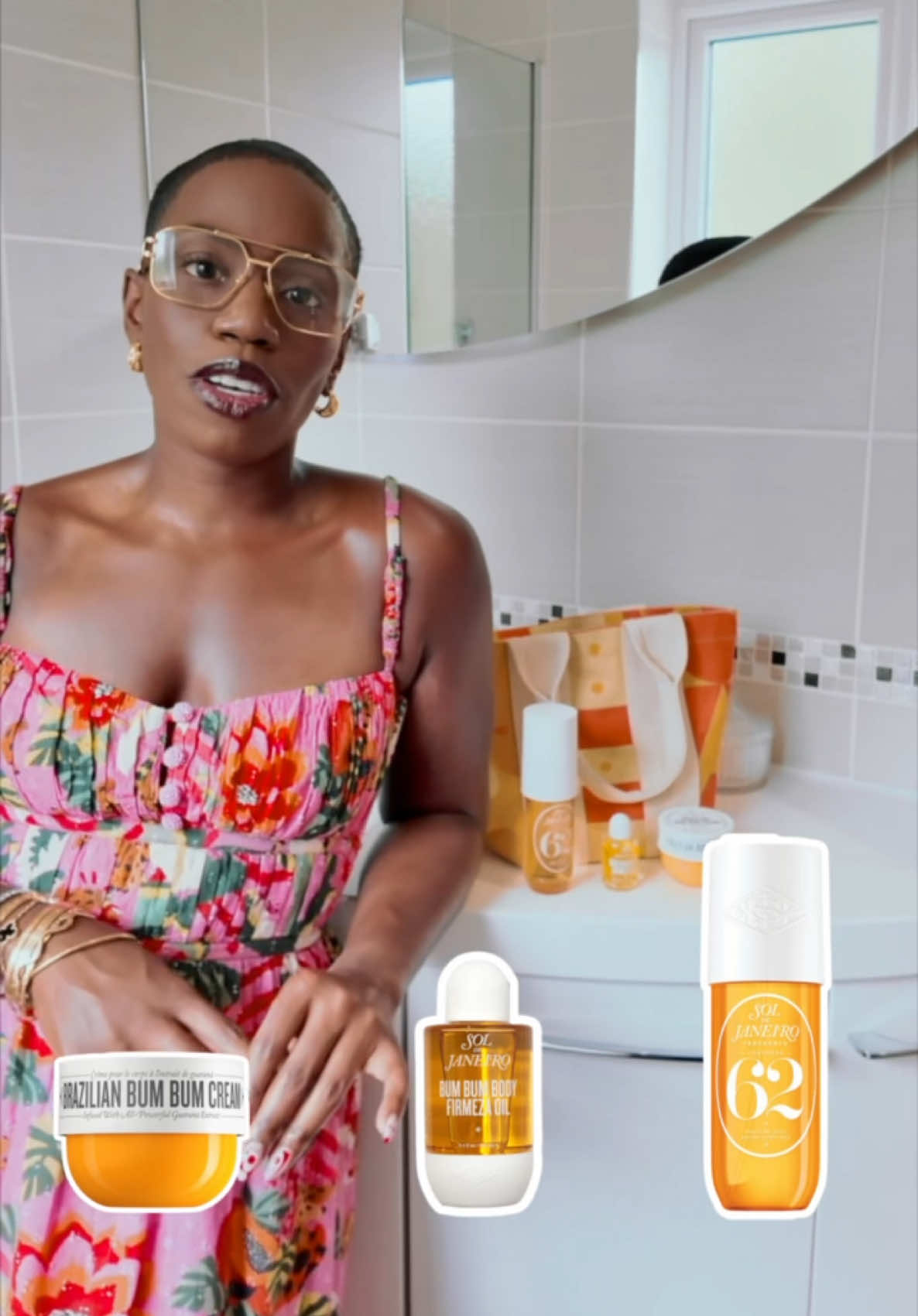 A post by @candicebrathwaite on TikTok caption: Plans: none. Energy: pistachio, caramel, and unbeatable confidence all day long 🧴✨ @Sol de Janeiro came through with the glow I needed and the scent that stays in the room after I leave it. I’ve been using The Sol Tote + Body Essentials Set, no plane ticket required. Just vibes. #soldejaniero #SoftSkinClub #Cheirosa62 #StaycationLuxury #UnbeatableConfidence