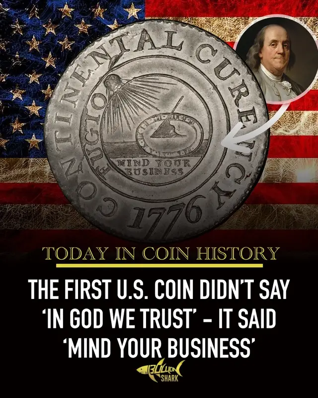 A post by @bullionshark on TikTok caption: 🇺🇸 Happy 4th of July, collectors! 🎆🪙 The 1776 Continental Dollar isn’t just a rare coin — it’s America’s first attempt at a national currency, struck during the Revolution itself. Designed by Benjamin Franklin with “Mind Your Business” and 13 rings for unity, this coin screams independence. Silver and gold versions have sold for over $1.5 million 🤯, and it’s easy to see why… You’re not just holding a coin — you’re holding a piece of freedom. ✨ Would you add this piece of history to your stack? #4thOfJuly #IndependenceDay #CoinCollecting #RareCoins #ContinentalDollar #BullionShark #Numismatics #CoinCommunity 