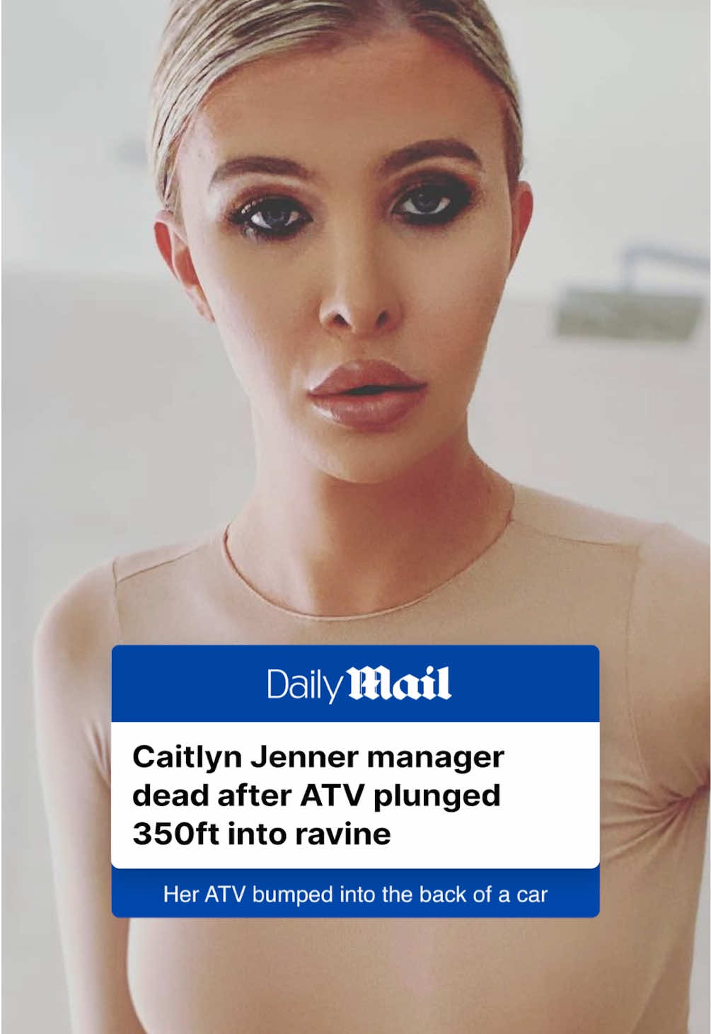A post by @dailymail on TikTok caption: Horrific footage shows the ravine where Caitlyn Jenner's manager and longtime friend Sophia Hutchins died in a fatal ATV crash. Hutchins, 29, tragically died in a quad accident after plunging down a cliff. Read the full story on DailyMail.com. 📷 KCAL, WireImage, Getty Images, SophiaHutchins/IG #caitlynjenner #kardashians #tragedy #news 