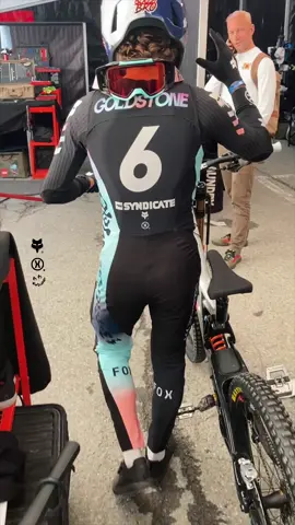 A post by @foxracing on TikTok caption: @Jackson Goldstone kitted in Hello Future this weekend 🪡 #foxracing #mtb #dh 