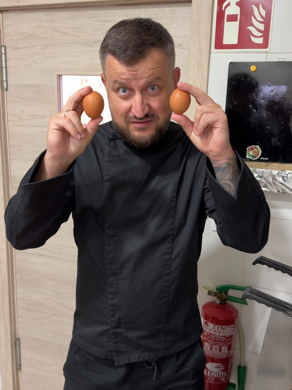 A post by @dobrovolskyichef on TikTok caption: Peel an Egg in 3 Seconds? 🥚⚡ Let’s test this viral hack 👀