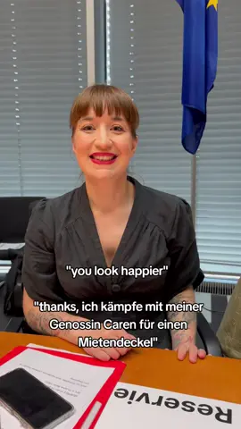 A post by @heidireichinnek on TikTok caption: So much happier... #mietendeckel #dielinke  @Caren Lay, MdB 