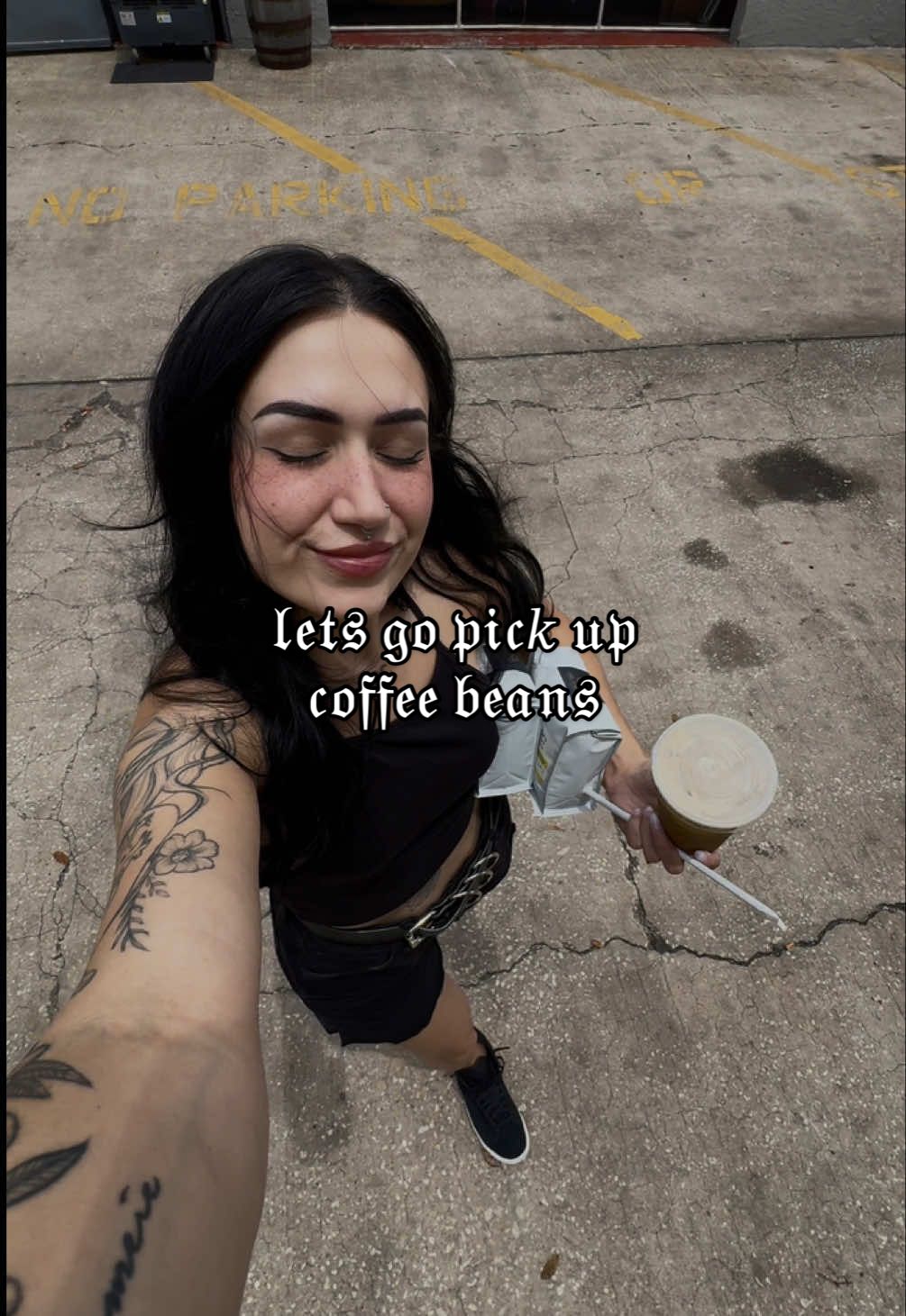 A post by @evdreadful on TikTok caption: nothing like coffee bean restock day ☕️🦇 if you’re in the orlando area, i  swear by @orlandocoffeeroasters for the 𝔟𝔢𝔰𝔰𝔰𝔰𝔱 coffee beans 😮‍💨 #coffeecoven #espresso #gothcoffee #coffeetok #alt #aesthetic #OOTD #orlando #elderemo #Vlog 