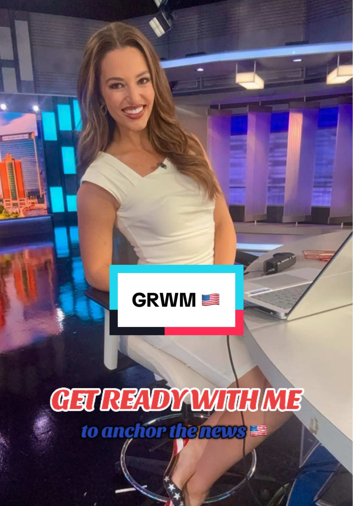 A post by @carolineontv on TikTok caption: It’s been a BUSY 4th of July at work. #grwm #newsong #4thofjuly 