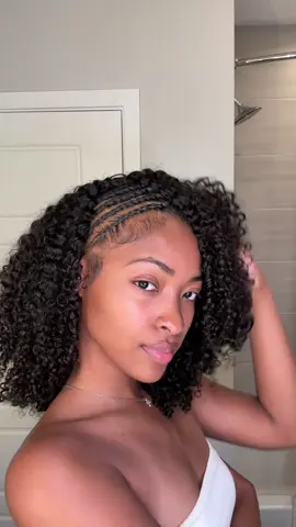 A post by @xoalyria on TikTok caption: Saw @Tyrajay do this style and I had to try 😍😍🫶🏾 half wig from @ISEEHAIR #fyp #halfwig #iseehair #iseehairbeauty #wig #wiginstall #braids #braidstyles 