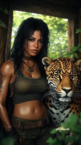 A post by @cyberclef on TikTok caption: Ready for Battle Warrior & Leopard Stand Guard #fyp #viral #leopard #warriorwoman #cyberclef 