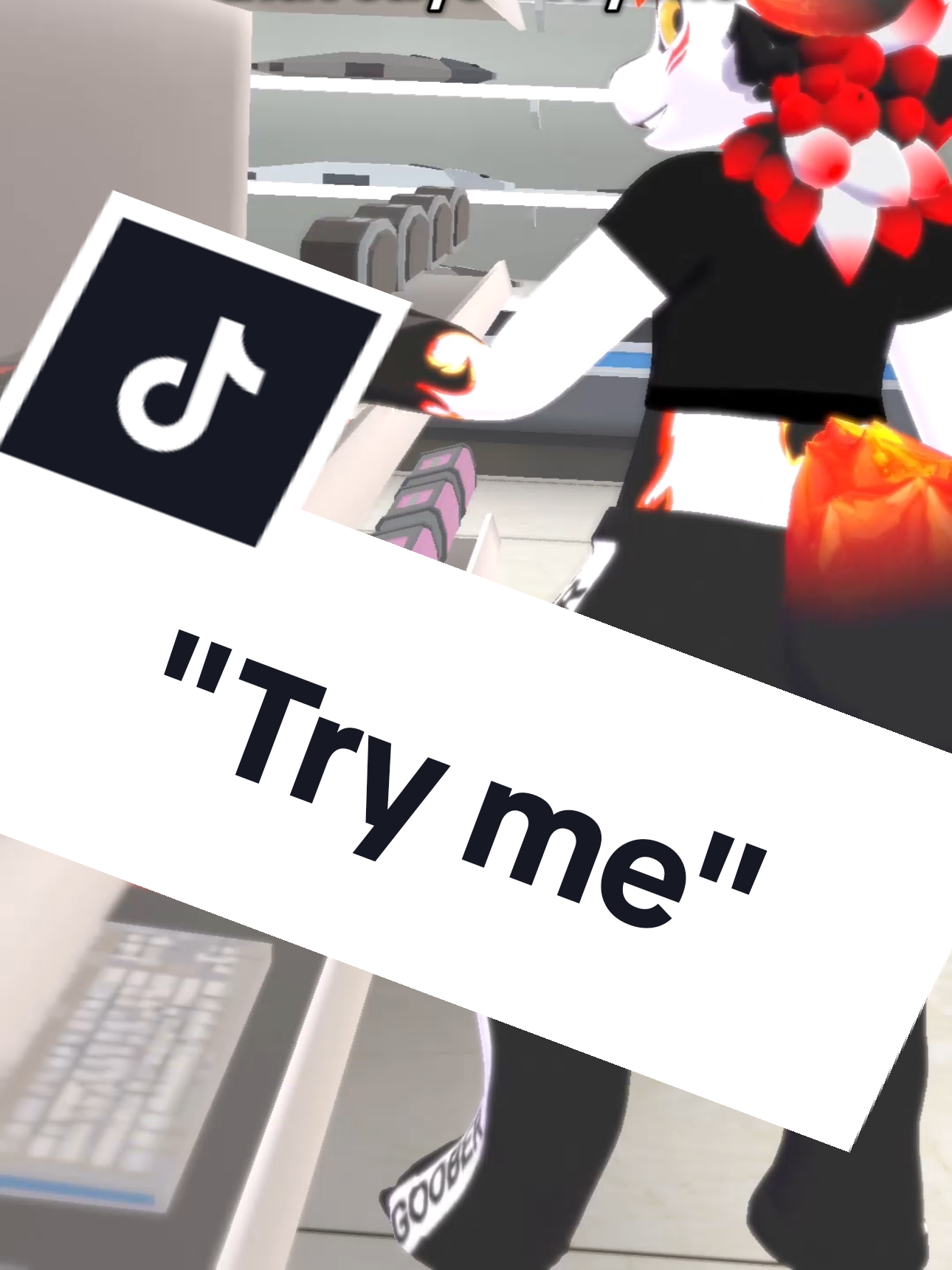 A post by @zeikomiray on TikTok caption: Button TRY ME is very interesting #vr #vrchat #vrchatmemes #furry #foryou 