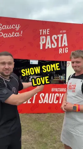 A post by @thespudbrothers on TikTok caption: He SPENT £12,000 at this FESTIVAL 🤯 Lets all support The Pasta Rig! #spudbros #food #potato #pasta #festival