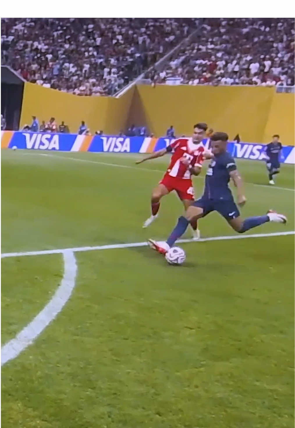 A post by @fifaclubworldcup on TikTok caption: This view of Doué’s goal 🎥 Watch every game of the #FIFACWC for free live on DAZN 📺 
