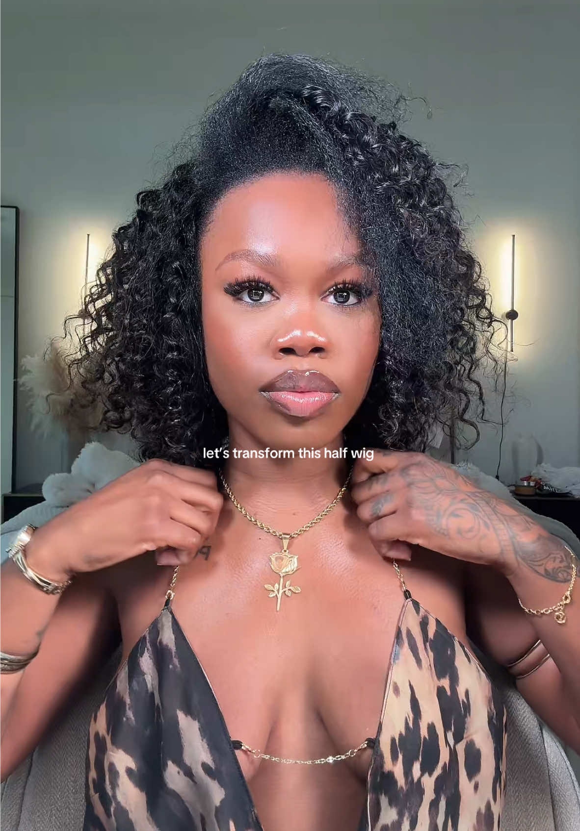 A post by @ebonyrosaa on TikTok caption: @ISEEHAIRAmazon Half Wig Flipover Water Wave 16 Inch link in my bio 💕 #wandcurls #halfwig #flipoverwig #iseehairamazon #beginnerfriendly #summerstyles #curlybob