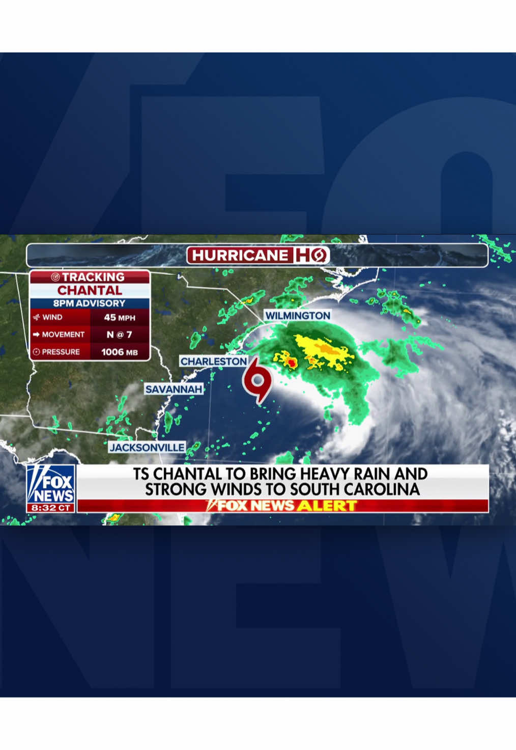 A post by @foxnews on TikTok caption: Tropical Storm Chantal is expected to make landfall in South Carolina within the next few hours, FOX News Correspondent Marianne Rafferty reports.