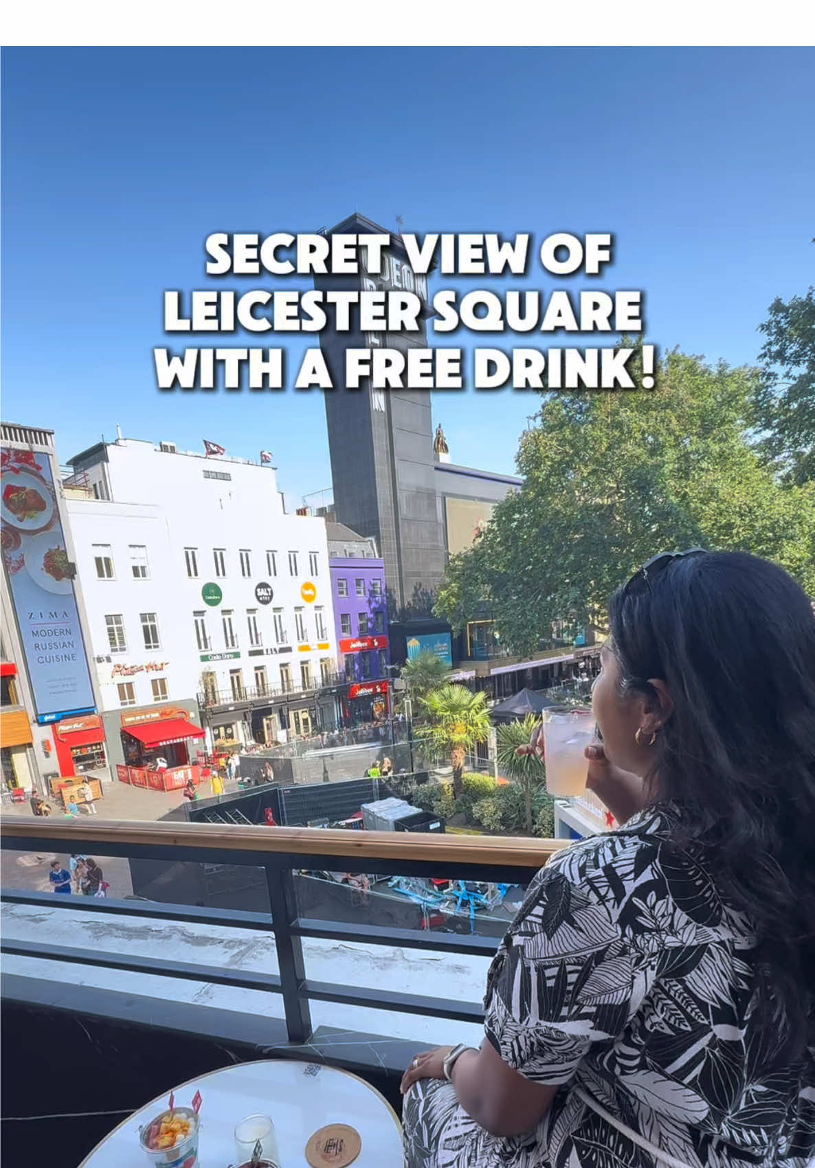A post by @exploringlondon on TikTok caption: ad This has to be the BEST secret view of Leicester Square and you can get a free drink here too! This is the hidden balcony at Redbox London, where you’ll find incredible food and karaoke rooms as well as Yun Lab London, serving delicious drinks and they even have live music in the evenings! Grab a drink and head out onto the balcony to enjoy one of the best views of Leicester Square (think about seeing any film premiere from up here!!) and get 🍹 1 FREE DRINK 🍸 *with any purchase* by showing the staff this video! Enjoy 🥰 Opening times: Thursday: 4pm - 11pm Friday and Saturday: 5pm - 1am #hiddenbalcony #hiddenview #secretview #leicestersquare #nanhotpot #redboxlondon #yunlab #yunlablondon #LiveMusic