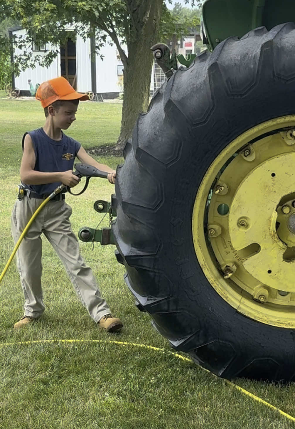 A post by @justajacksonthing on TikTok caption: Get the old @John Deere 4020 all cleaned up getting it ready for our local 4-H fair Whitley County July 11th through the 17th . We got the foamer and power washer through John Deere and the cleaner from  @@Andy Pasztor aka Andyclean##justajacksonthing##farm##tractors##farmlife##johndeere##fyp