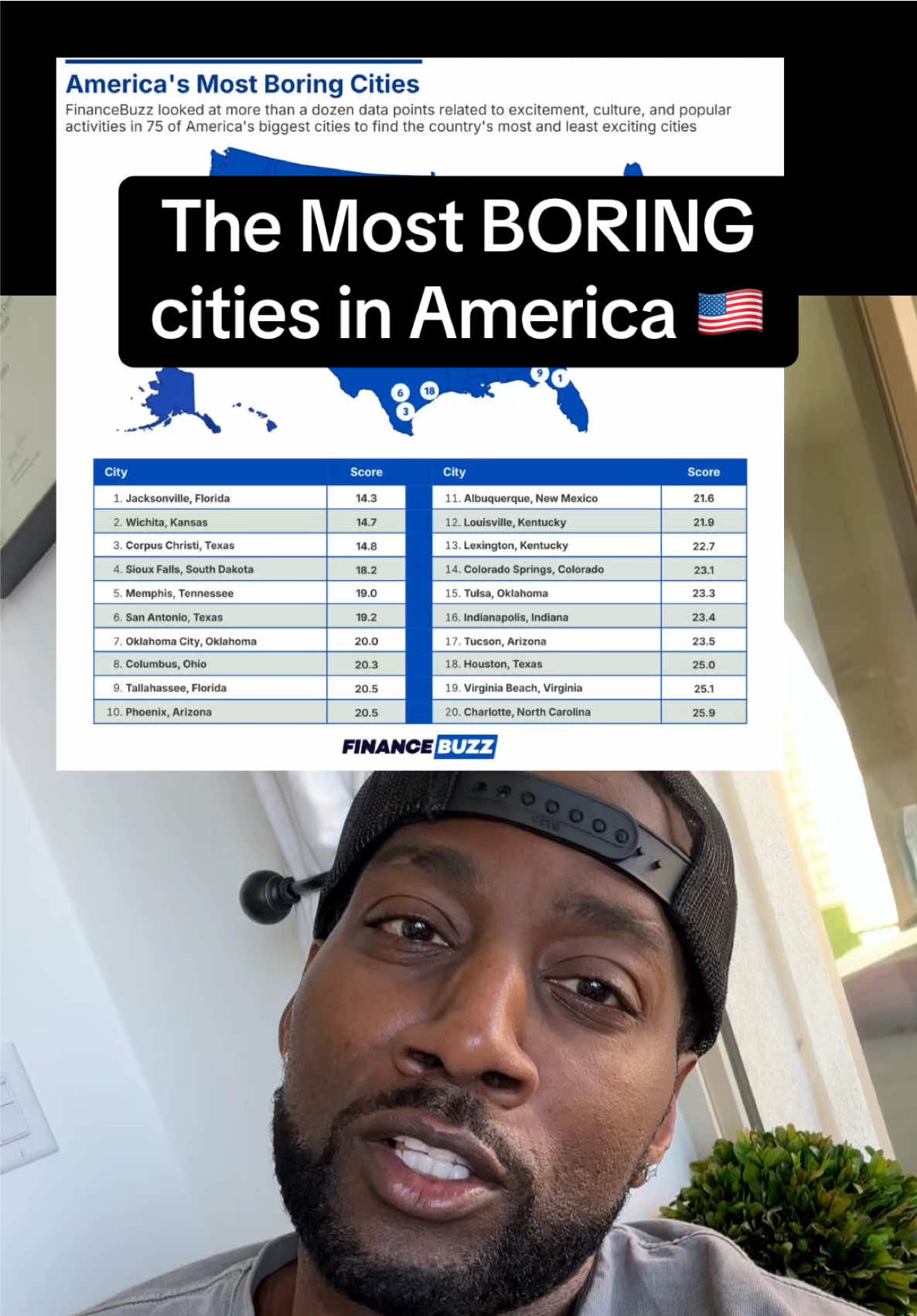 A post by @ on TikTok caption: Most BORING cities in America 