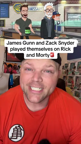 A post by @baldbetter on TikTok caption: James Gunn and Zack Snyder played themselves in new episode of Rick and Morty🚨 #rickandmorty #jamesgunn #zacksnyder #foryou