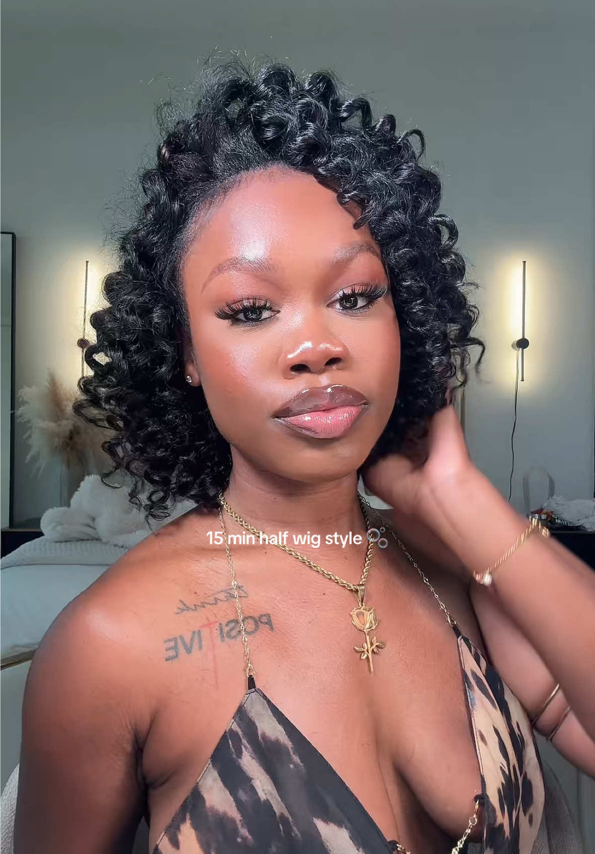 A post by @ebonyrosaa on TikTok caption: @ISEEHAIRAmazon Half Wig Flipover Water Wave 16 Inch link in my bio #wandcurls #halfwig #flipoverwig #iseehairamazon #beginnerfriendly #summerstyles #curlybob
