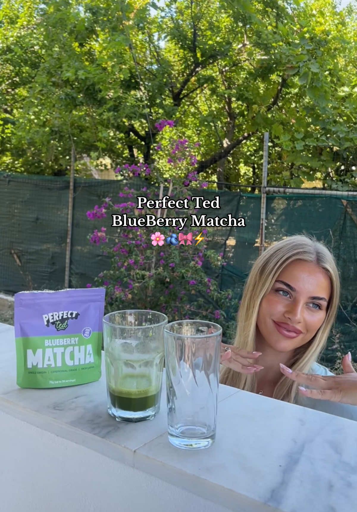 A post by @naomipricee on TikTok caption: @PerfectTed 🫐⚡️ #perfectted #matcha #icedmatcha 