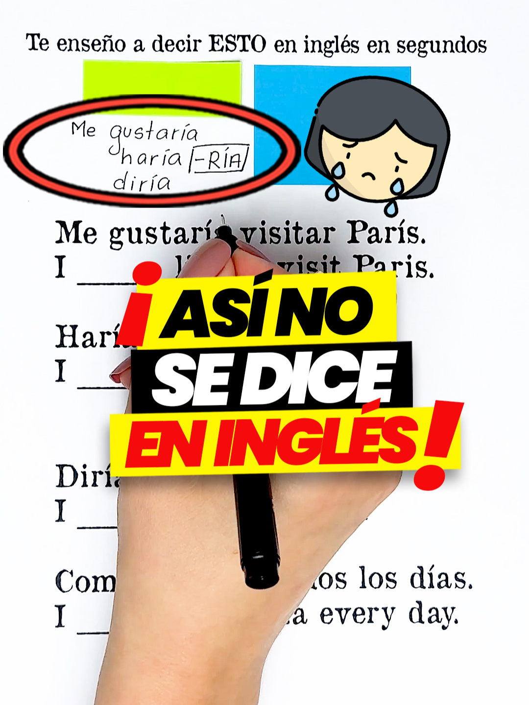 A post by @espeak.english on TikTok caption: 📢 ¿Sabías que en inglés no se dice “me gustaría” ni “yo haría” como en español? No es “I want” ni “I do”... 😳 ¡Ese es el error! Todo está en entender cómo usar “would”. 💡 Es el truco para hablar claro y sonar como nativo. 🇺🇸✅ #inglesparalatino #aprenderingles #inglescondicional #inglesfacil #inglesvisual #inglesrapido #fraseseningles #inglesparatodos #learnenglish #trucosdeingles #inglesparacompartir #mexico #latam