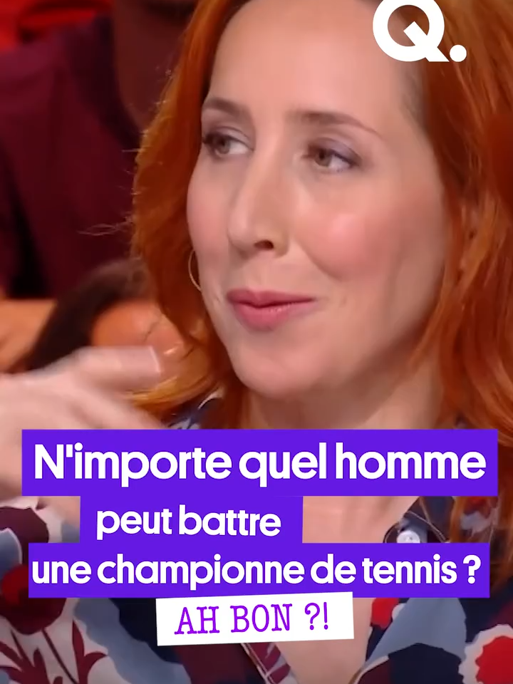 A post by @quotidienofficiel on TikTok caption: [REDIFFUSION] Vous avez beau être championne dans votre discipline, il y a toujours un type lambda pour suggérer qu’il vous battrait, parce qu’il est un homme. Et que les hommes, c’est archi fort, tu vois. Merci à la joueuse professionnelle de tennis Pauline Payet d’avoir fait la démonstration de cette arrogance avec son grand défi. #tiktokfrance #onregardequoi #quotidien #tennis #sport #actu