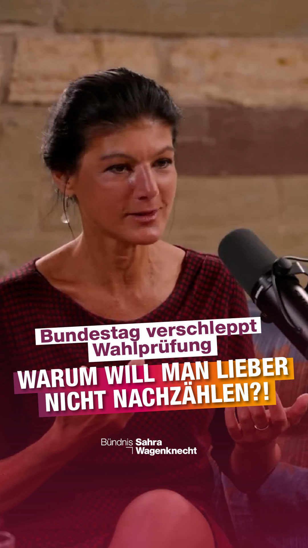 A post by @sahra.wagenknecht on TikTok caption: Bundestag verschleppt Wahlprüfung Warum will man lieber nicht nachzählen?! #bsw #wagenknecht #timgabel #wahlen