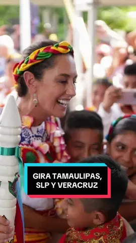 A post by @claudiasheinbaum on TikTok caption: Este fin de semana visitamos Tamaulipas, San Luis Potosí y Veracruz. Inauguramos hospitales, una planta de generación eléctrica y entregamos presupuesto directo a comunidades indígenas. La transformación avanza con paso firme. Nunca nos alejaremos ni traicionaremos al pueblo; es nuestro motor. Su bienestar es nuestra causa y destino. #fyp #PresidentA #amor 