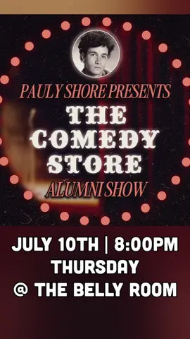 A post by @paulyshore on TikTok caption: This Thursday, July 10 in @TheComedyStore’s Belly Room, The Comedy Store Alumni Show is back!  The Alumni Show is about dusting off the old talent. And seeing if these old alumni are still funny and still got it. Funny has no age, right?  After they do their sets, I’m gonna bring them all on stage for a Q&A with the audience.  Thursday, July 10. 8pm in the Belly Room, doodzz.