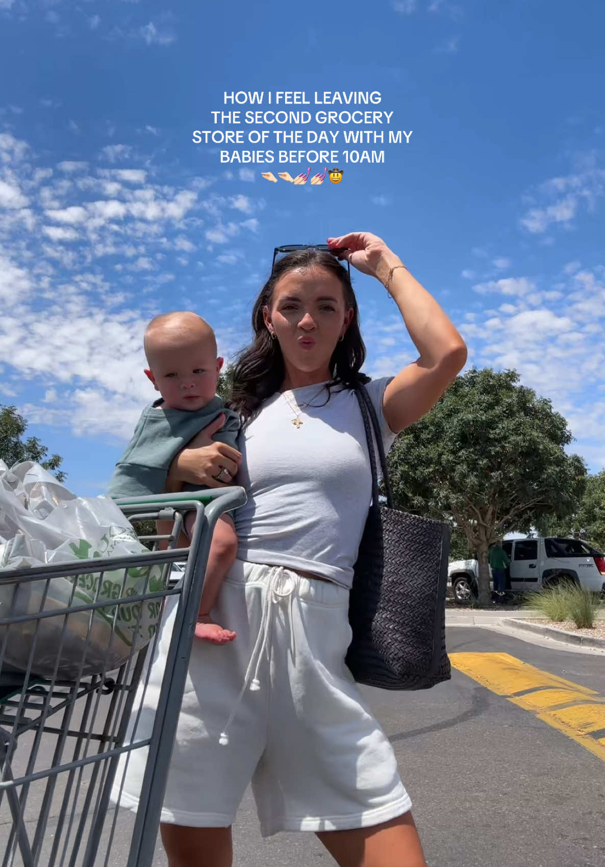 A post by @kencradic on TikTok caption: we know I’m a mess tho🤣and the heat feels like having a third baby hahahahah 110 at 11am is WILD🫣🫠🤣who else is a multiple store shopper?!? #groceryshopping #motherhood #fyp #foryou 