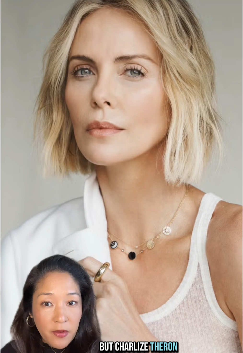A post by @mesnarky on TikTok caption: I loved Charlize Theron on the Call Her Daddy Podcast. She seems fun. 🎬⭐️ #entertainment #celebrity #charlizetheron #tragedy #popculture #family 