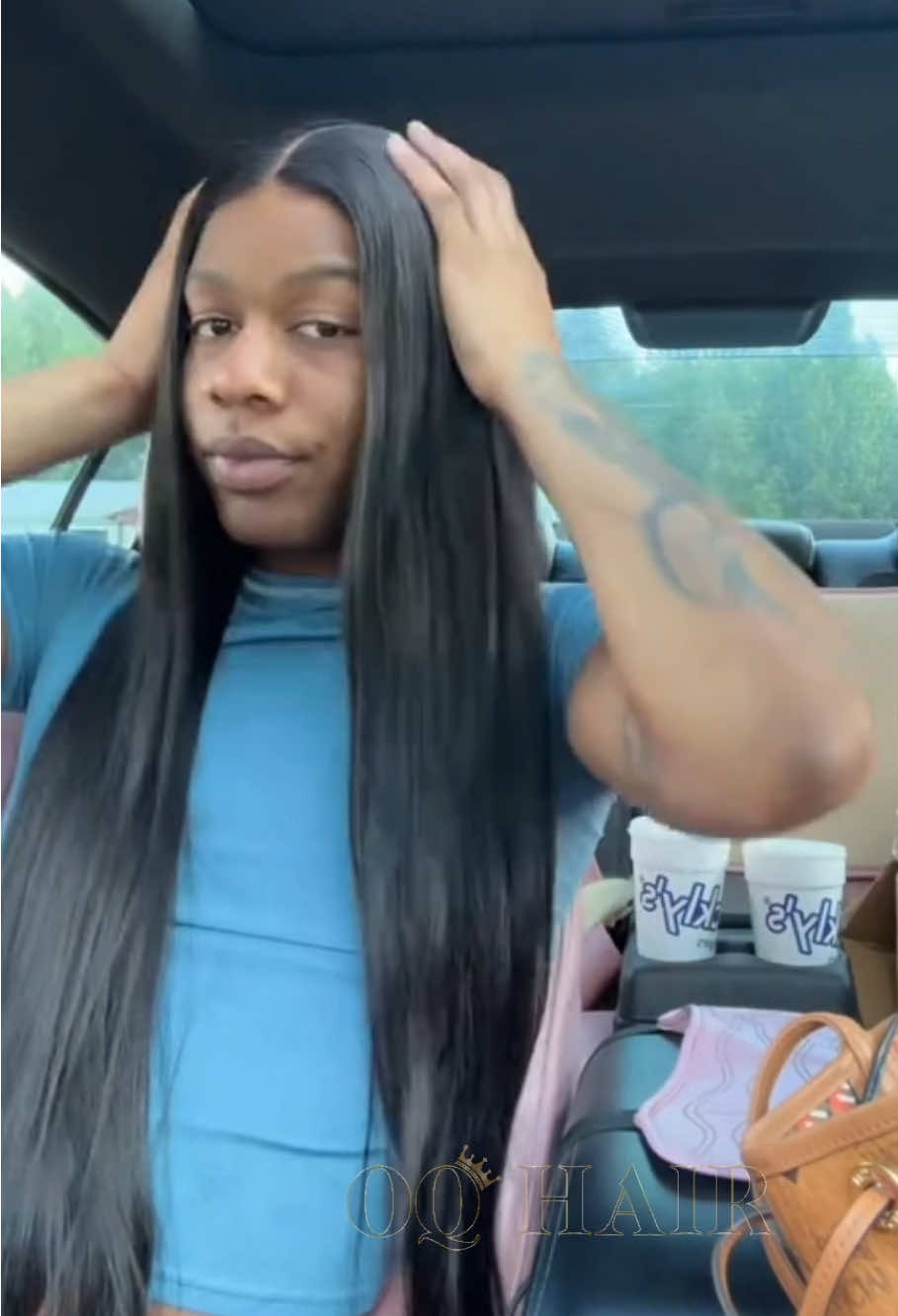 A post by @oqhair on TikTok caption: Just put it on and go! Don't miss this viral glueless straight wig🔥🔥🔥Get Same Wig 𝟐𝟖% 𝐎𝐅𝐅 with " Code:𝐓𝐊𝐕𝐈𝐏 " (🔗 in my bye-oh!)#oqhair #humanhair #tiktoktopwigs #straighthair #viralwig #wiginstall #wigreview #lacewig #weargowig #wigs 