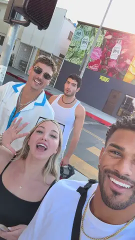 A post by @findjeremiah on TikTok caption: Bringing the Villa to LA @Charlie Georgio @scottdisickstan12 @BELLE-A @hannah🍌🩷🏋️‍♀️ #loveisland #loveislandusa #loveislandjeremiah #villa #clip #trending #fyp #la 
