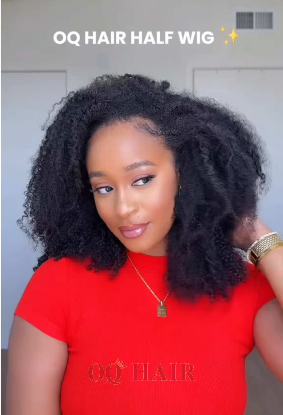 A post by @oqhair on TikTok caption: Best wig everrrrr!!!Can’t even tell it ain’t my real hair 🤗🤭🔥Get Same Wig 𝟐𝟖% 𝐎𝐅𝐅 with " Code:𝐓𝐊𝐕𝐈𝐏 " (🔗 in my bye-oh!)#tiktoktopwigs #oqhair #humanhair #halfwig #wiginstall #4chair #wighair 