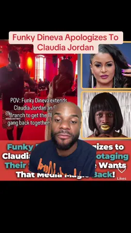 A post by @tyreaktoldyou on TikTok caption: Funky Dineva issued a public apology to Claudia Jordan and said he would like to work with her again. #TyreakToldYou #FunkyDineva #ClaudiaJordan #TeaGIF #AlReynolds #greenscreen 