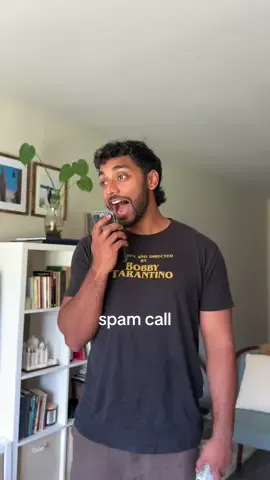 A post by @mattandkharli on TikTok caption: take notes scam callers 😂 #mattandkharli #couplestiktok #husbandwife #cutecouple #funny 