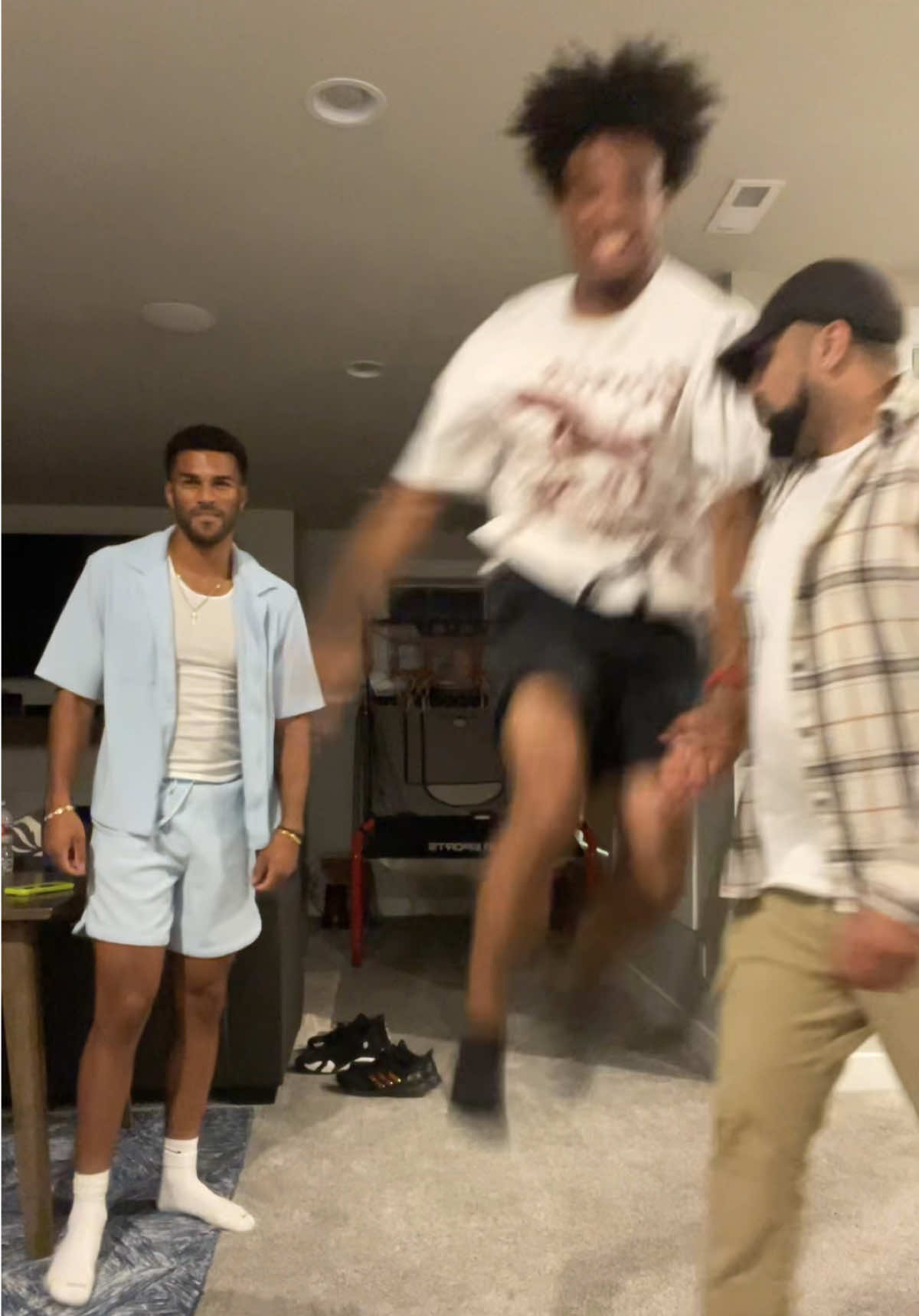 A post by @findjeremiah on TikTok caption: 2M TODAY!? #loveislandusa #dance #dancing #loveisland #loveislandjeremiah #trending #grabbingonmyshirt #bros @NyJaune Lawler @Spencer Heslip @Caleb Brown 