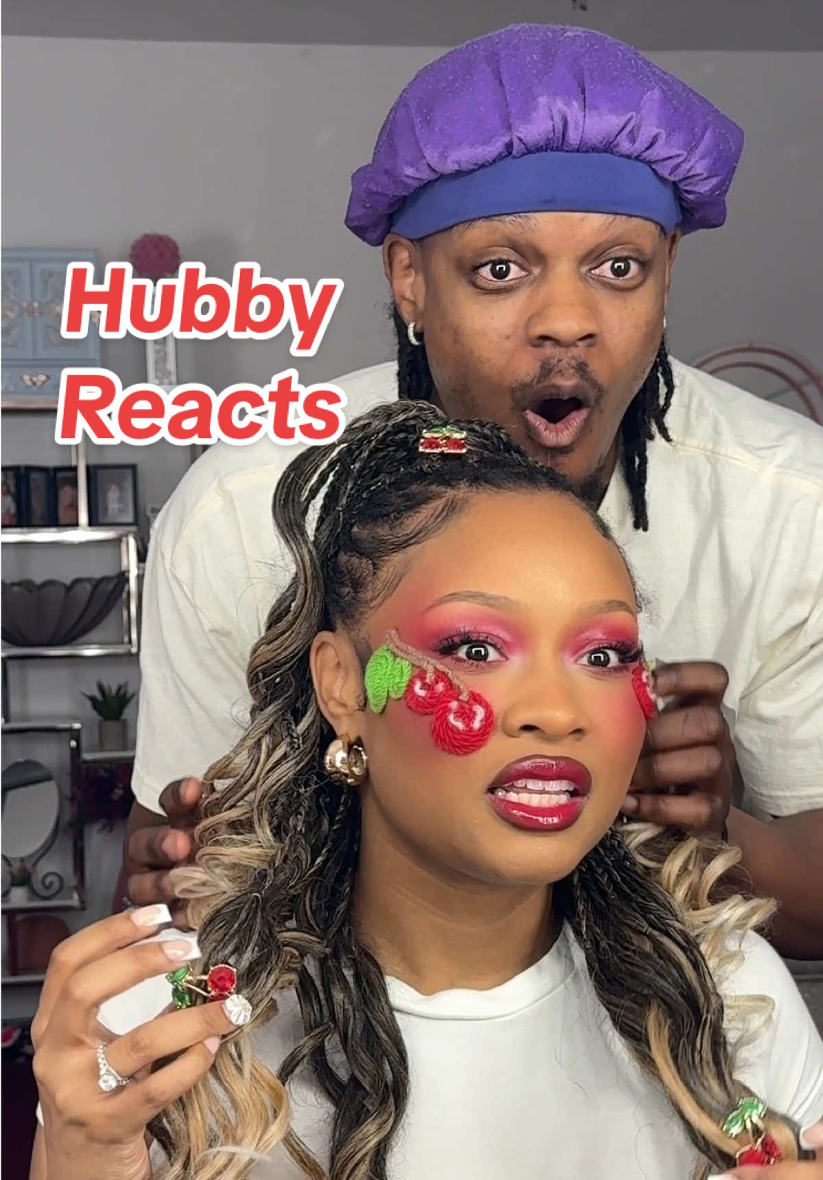 A post by @beatsbydeb on TikTok caption: tired and still gave the energy☺️🍒 #hubbyreacts 