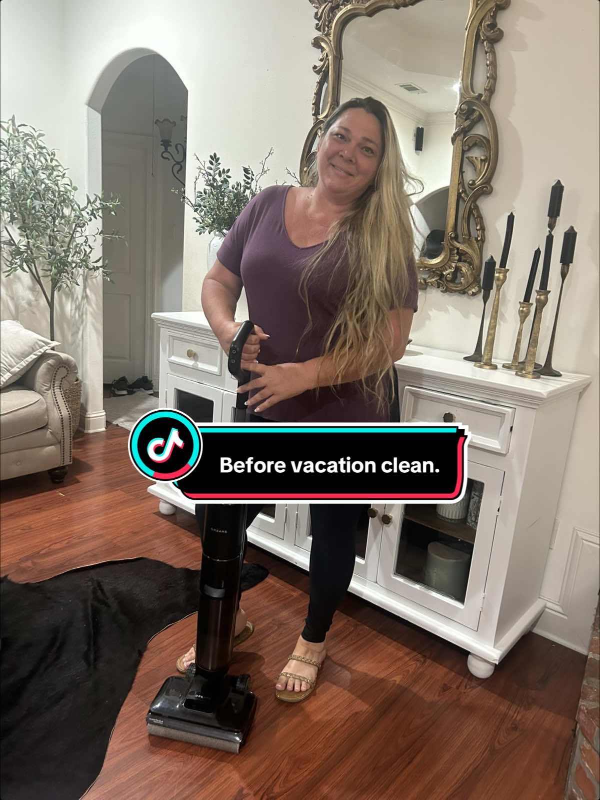 A post by @donnamendoza35 on TikTok caption: This vaccum just saved me 30 minutes of cleaning time. Watch this!! Check link in my bio, use my  code: H12PFRDONNA for a discount. #dreame #dreameh12proflexreach #dreametech #wetdryvacuum  #vacuummop @dreame.usa #clean #cleaning @DreameUS 