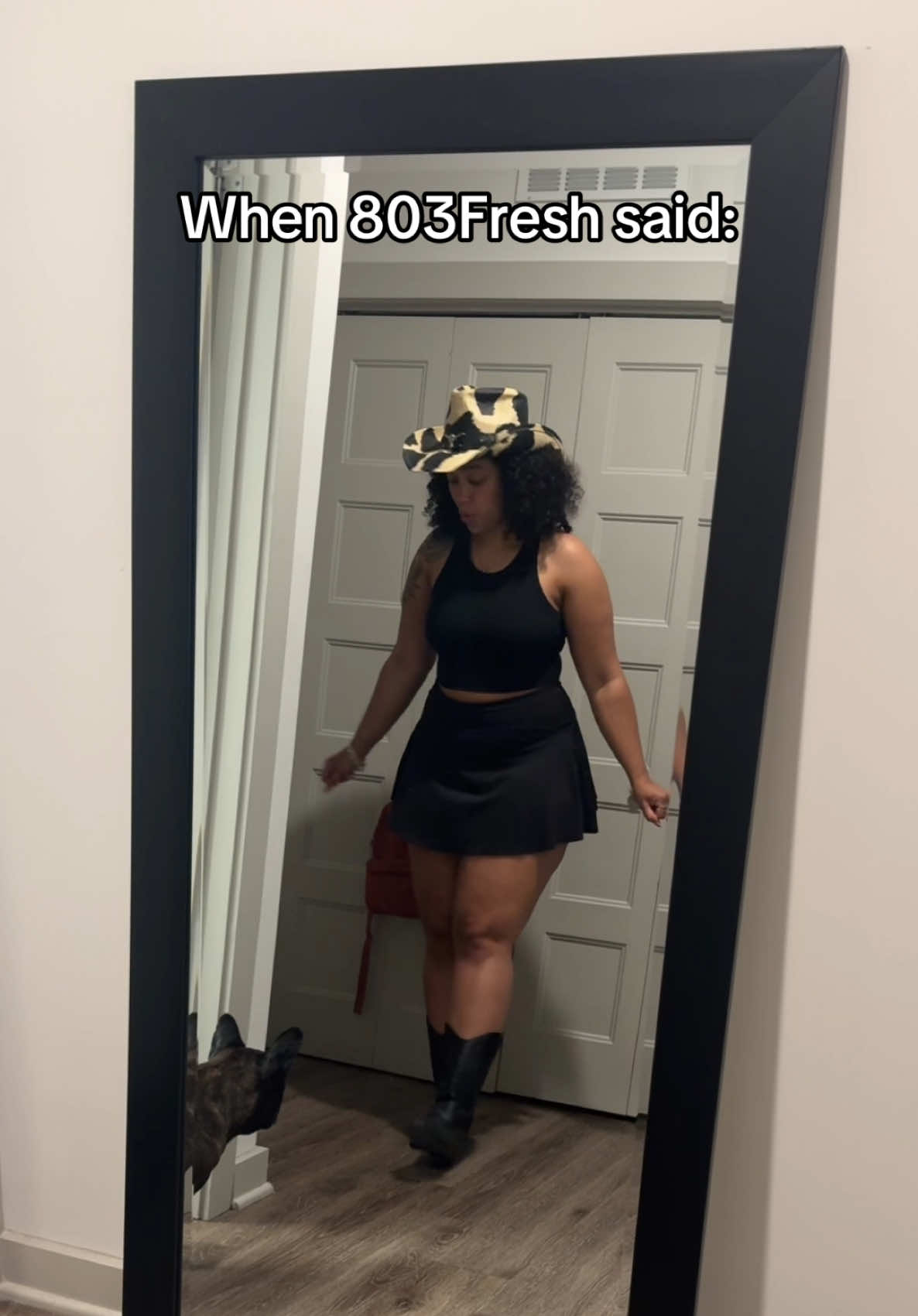 A post by @butttttttttah on TikTok caption: Cause let me put my boots and cowboy hat to use that I BARELY wear 😂  @803Fresh #music #bootsontheground #songs #newsongs #newmusic #cowboyhat #cowgirlboots #fyp #cheabuttah