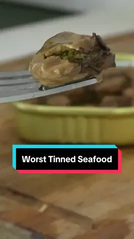 A post by @by_the_water on TikTok caption: The Worst Tinned Seafood I’ve Tried… #seafood #oysters #octopus🐙 