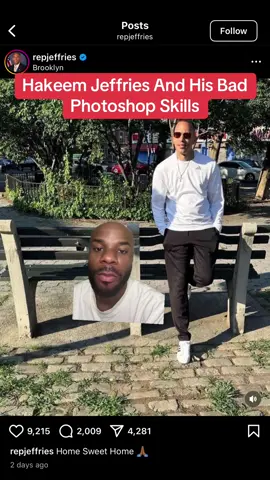 A post by @tyreaktoldyou on TikTok caption: Let’s talk about Hakeem Jeffries and this bad Photoshop. #TyreakToldYou #HakeemJeffries #Photoshop #HouseOfRepresentitives #Instagram #greenscreen 