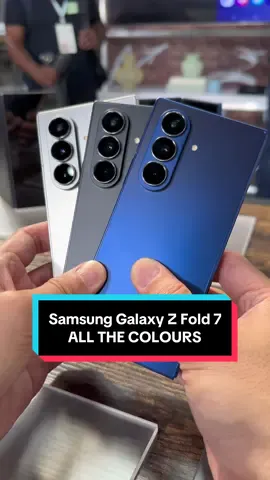 A post by @geekculture on TikTok caption: Marvel at all the colours of the Samsung Galaxy Z Fold 7, in Blue Shadow, Silver Shadow and Jetblack. #Samsung #GalaxyZFold7 #GalaxyAI #GalaxyUnpacked #Tech #fyp #fypシ @Samsung Singapore 