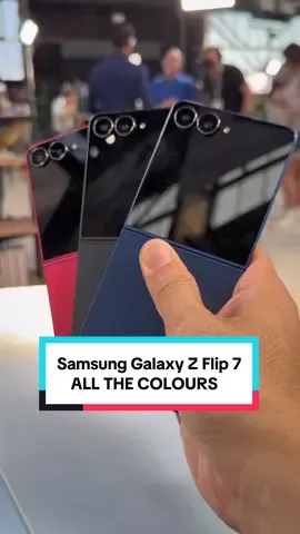 A post by @geekculture on TikTok caption: Marvel at all the colours of the Samsung Galaxy Z Flip 7, in Blue Shadow, Coralred and Jetblack. #Samsung #GalaxyZFlip7 #GalaxyAI #GalaxyUnpacked #Tech #fyp #fypシ @Samsung Singapore 