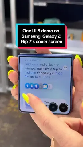 A post by @geekculture on TikTok caption: Check out how One UI 8’s AI has been optimised on Samsung Galaxy Z Flip 7’s cover screen (FlexWindow) with greater third-party app support so there’s no need to flip open the phone. #Samsung #GalaxyZFlip7 #GalaxyAI #GalaxyUnpacked #Tech #fyp #fypシ @Samsung Singapore 