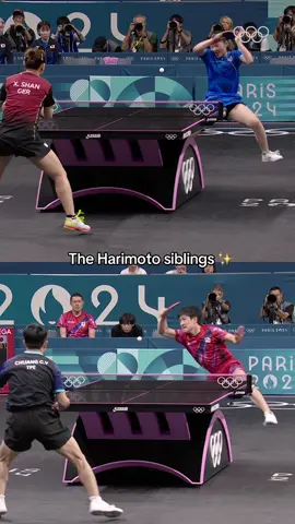 A post by @olympics on TikTok caption: Look back at the amazing achievements of Harimoto Tomokazu and Harimoto Miwa at Paris 2024. 🏓 #Olympics #TableTennis #Paris2024 