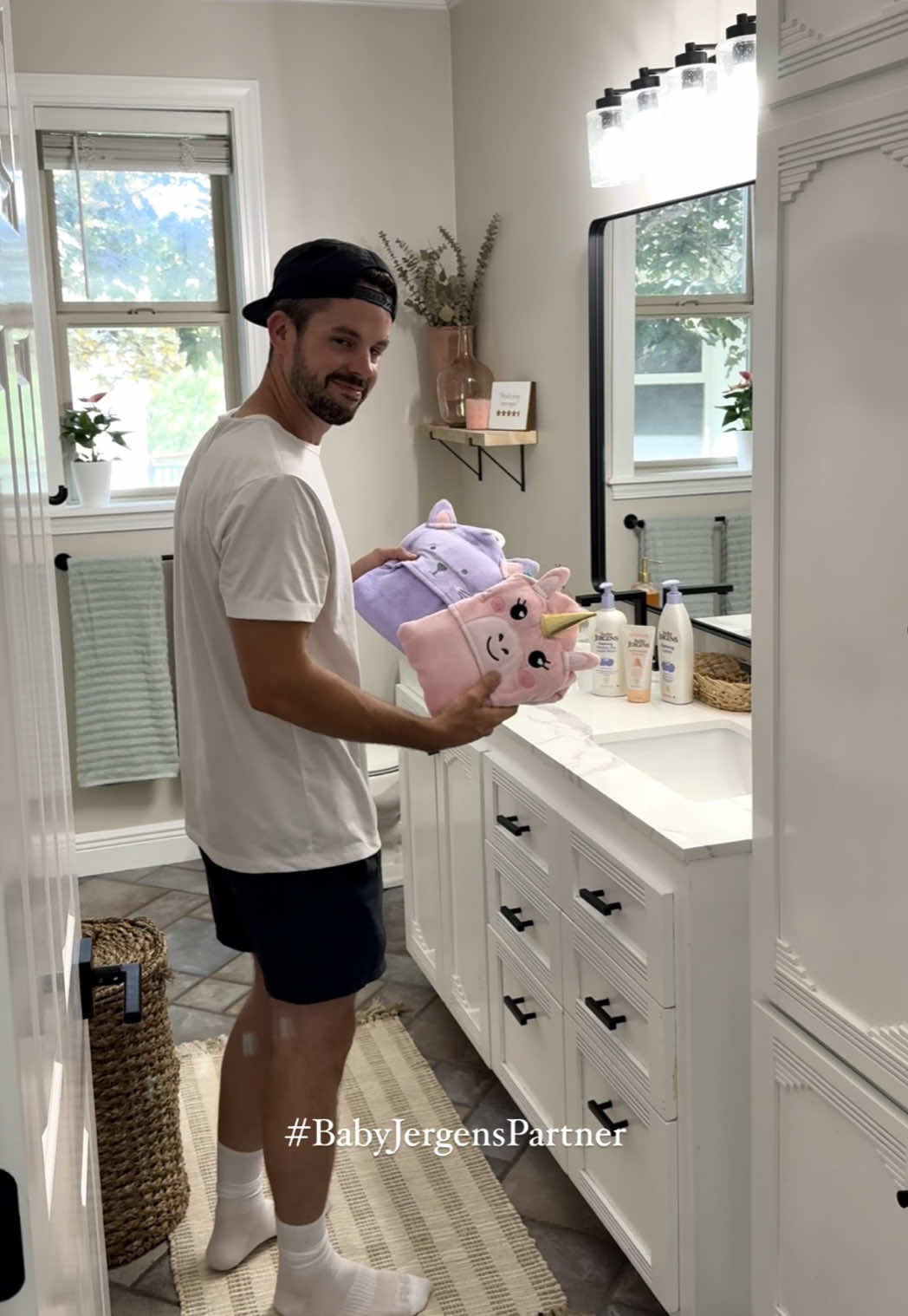 A post by @dadsocial on TikTok caption: There are many things that have shuffled through this bathroom over the years, but @Baby Jergens has been one that we have consistently loved! It’s now available at Walmart, along with most of the stuff I used in this bathroom refresh. #BabyJergensPartner #bathroom